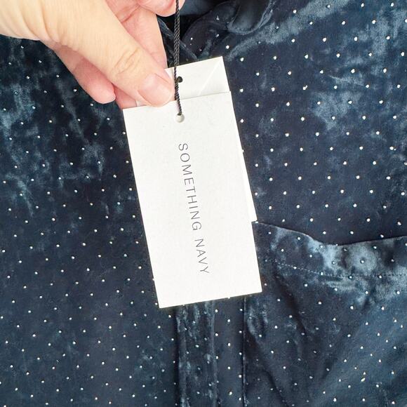 Something Navy Studded Velvet Shirt Jacket Dark Teal Small Silver Studs NWT XS - Picture 4 of 14